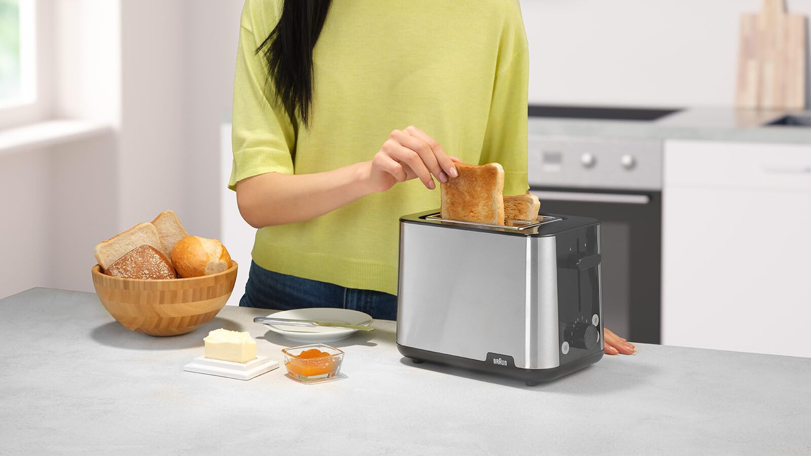 Braun PurShine Toaster HT1510 BK – Doppelschlitz-Toaster, 8 Röstgrade, Aufwärm- & Auftaufunktion, Ausziehbare Krümelschale, 900 Watt, Schwarz