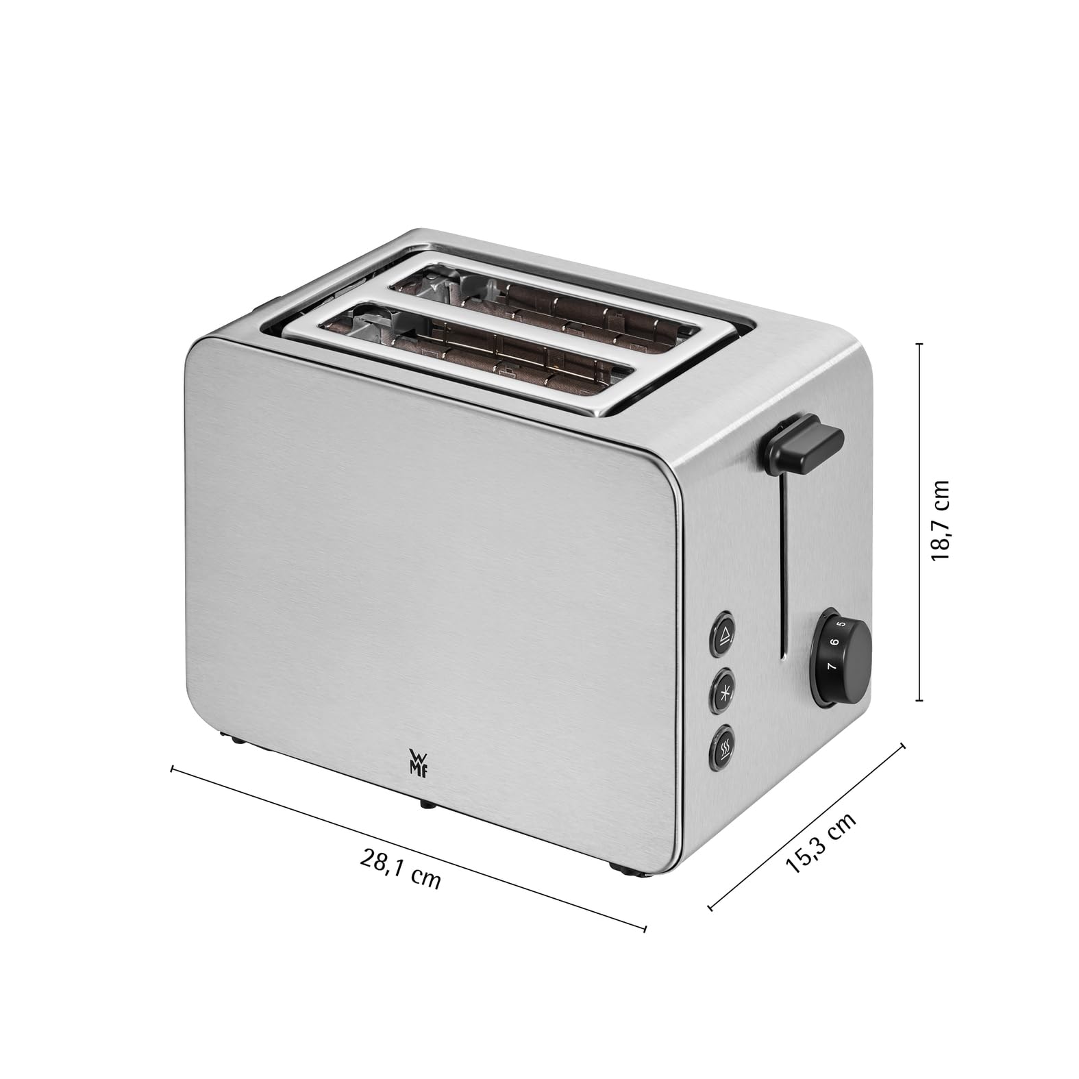 WMF Stelio Toaster 2 Scheiben Edelstahl, Doppelschlitz Toaster mit Brötchenaufsatz, Bagel-Funktion, 7 Bräunungsstufen, 900 W, edelstahl matt