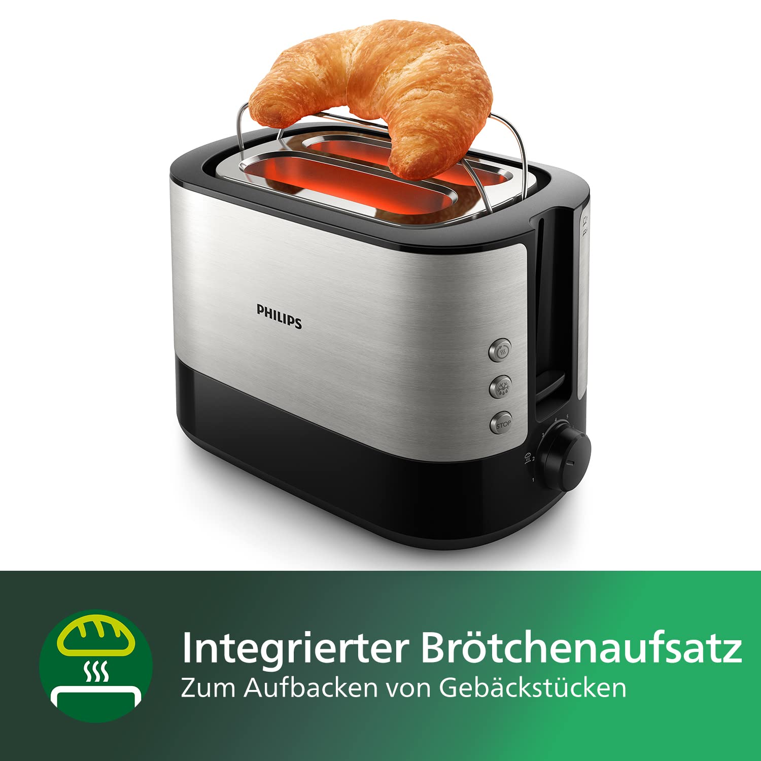 Philips Toaster – 2 Toastschlitze, 7 Stufen, Brötchenaufsatz, Auftaufunktion, Abschaltautomatik, Liftfunktion, schwarz (HD2637/90)