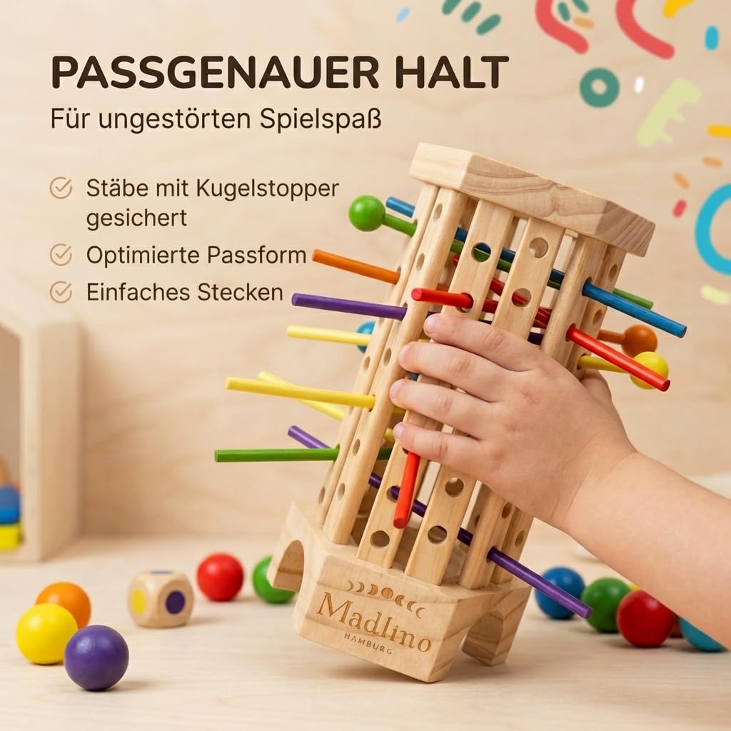 Madlino Farblern Turm Montessori Holzspielzeug, Motorik & Geschicklichkeit Spiel ab 3 Jahren, Farben lernen, pädagogisches Lernspiel für Kinder