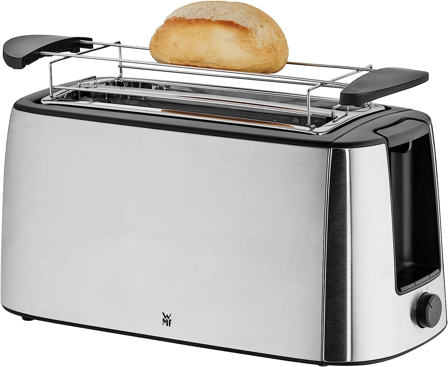 WMF Bueno Pro Langschlitz-Toaster aus Edelstahl für 4 Brotscheiben, mit Brötchenaufsatz, Aufknusper- und Auftaufunktion, 6 Bräunungsstufen – stilvoll für knusprigen Genuss im modernen Küchenambiente