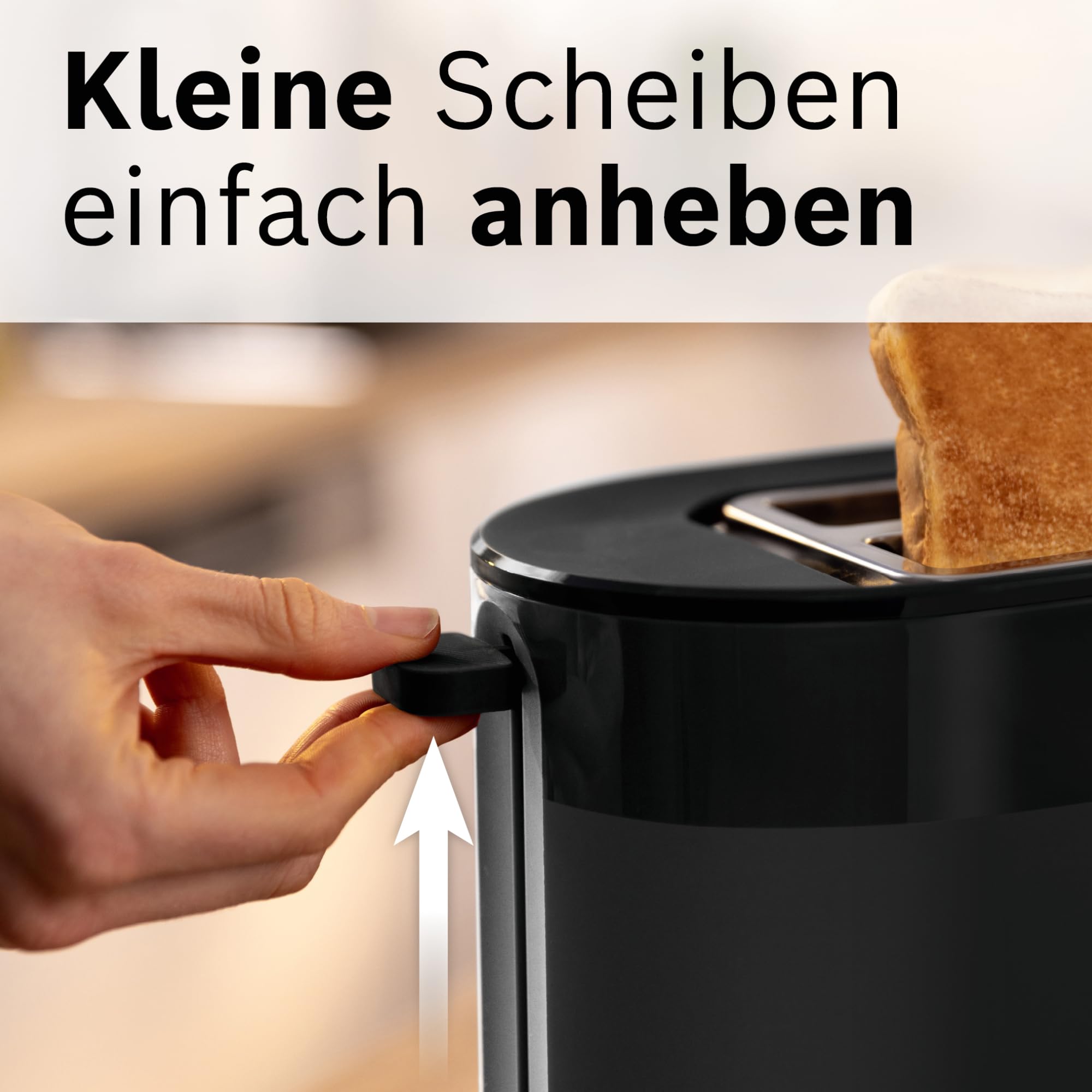Bosch Kompakt Toaster MyMoment TAT2M123, integrierter Brötchenaufsatz, mit Auftaufunktion, mit Abschaltautomatik, Liftfunktion, Brotzentrierung, perfekt für 2 Scheiben, 800 Watt, Schwarz matt