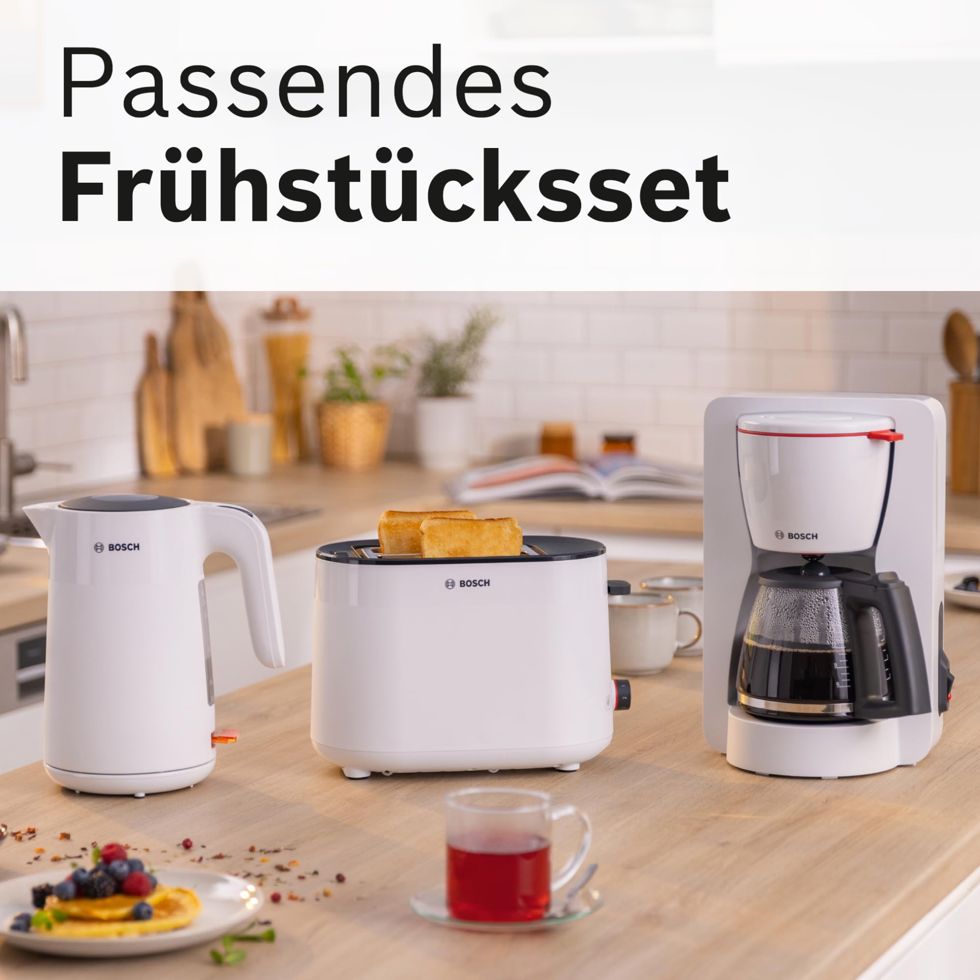 Bosch Kompakt Toaster MyMoment TAT2M121, integrierter Brötchenaufsatz, mit Auftaufunktion, mit Abschaltautomatik, Liftfunktion, Brotzentrierung, perfekt für 2 Scheiben, 800 Watt, Weiß matt