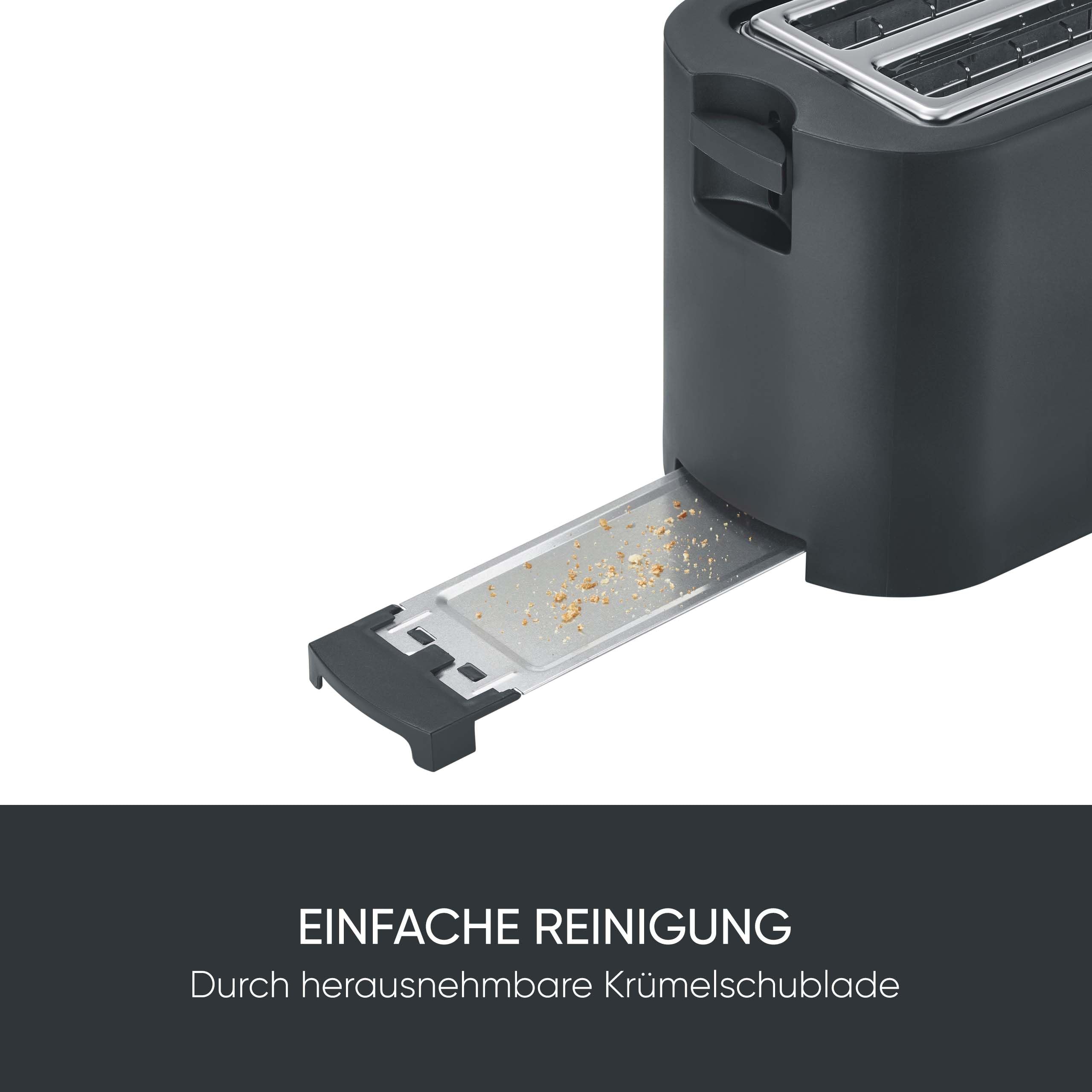 Severin Toaster Langschlitz, 4 Scheiben mit integrierten Brötchenaufsatz, 2 Langschlitz-Röstschachte, verschiedene Aufwärmstufen, 1.400 W, Schwarz Matt, AT 2591, Mattschwarz