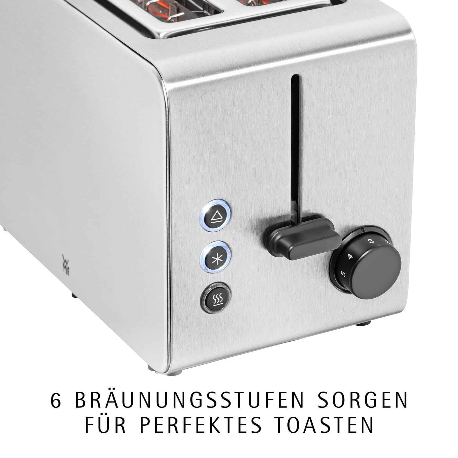 WMF Stelio Toaster 2 Scheiben Edelstahl, Doppelschlitz Toaster mit Brötchenaufsatz, Bagel-Funktion, 7 Bräunungsstufen, 900 W, edelstahl matt