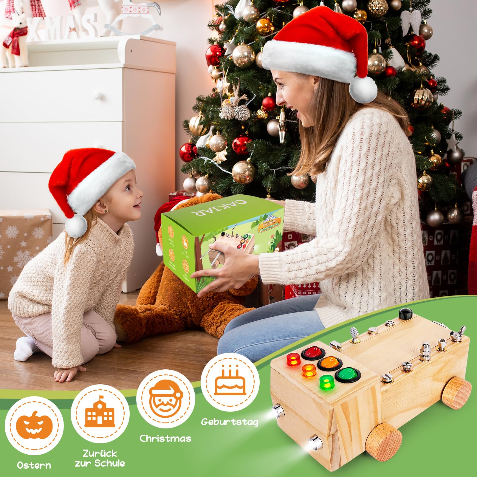 OAKJAR Montessori Schraubenbrett Holzspielzeug, Busy Board für Kinder 2–6 Jahre, Motorik Lernspielzeug mit Schrauben, pädagogisches Spiel für Jungen & Mädchen
