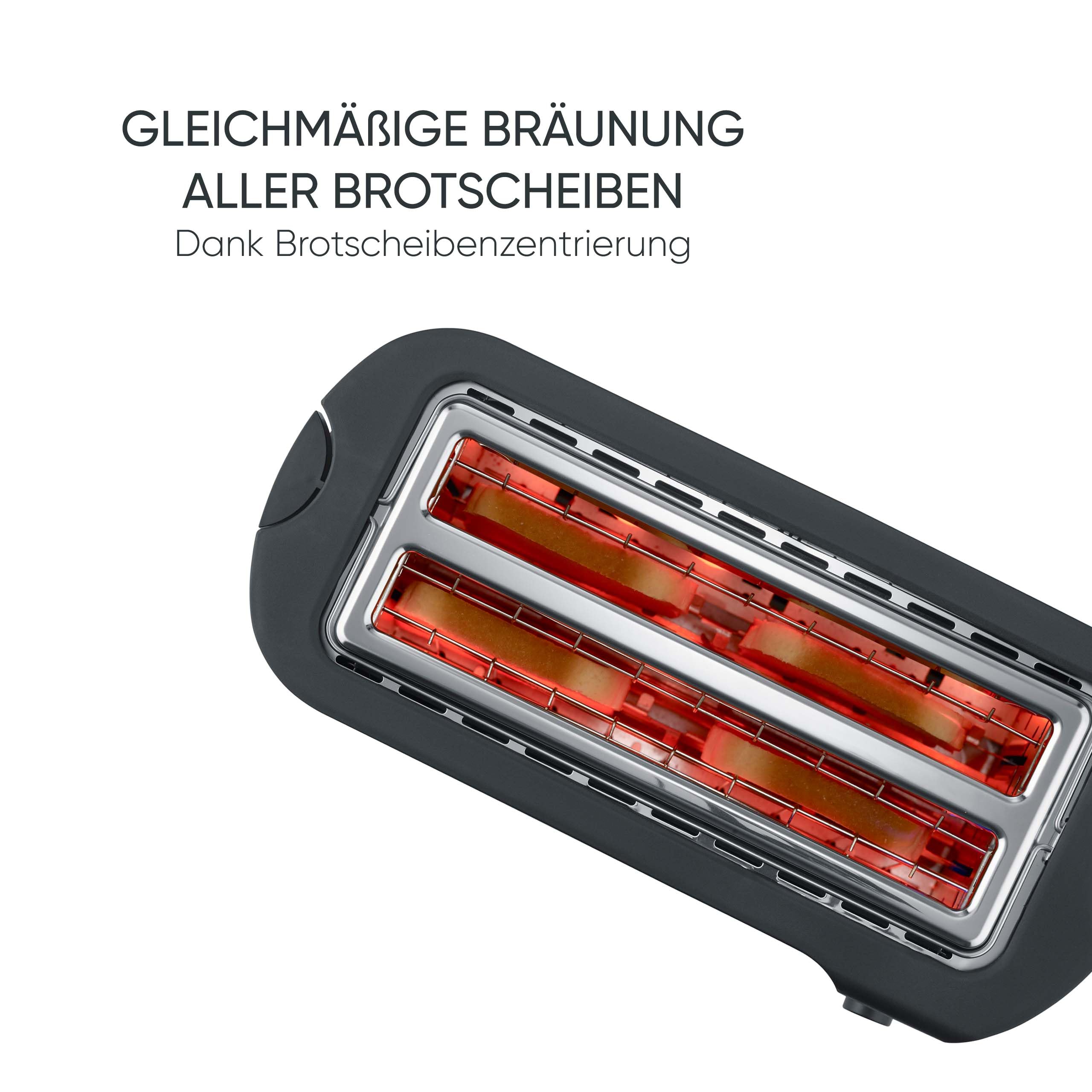 Severin Toaster Langschlitz, 4 Scheiben mit integrierten Brötchenaufsatz, 2 Langschlitz-Röstschachte, verschiedene Aufwärmstufen, 1.400 W, Schwarz Matt, AT 2591, Mattschwarz