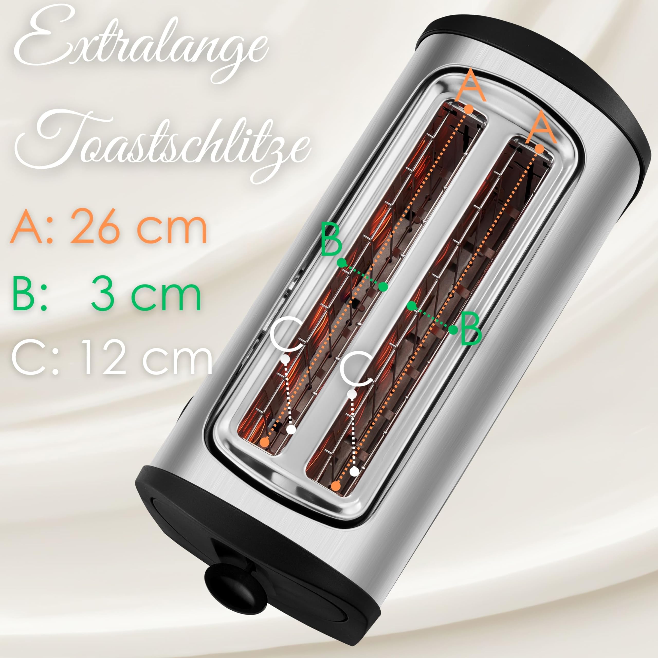 Steinborg Toaster 4 Scheiben mit Brötchenaufsatz XXL Langschlitztoaster Edelstahl Blaue LED Beleuchtung Toastautomat Automatische Abschaltung Doppelschlitztoaster Familientoaster Toastgerät