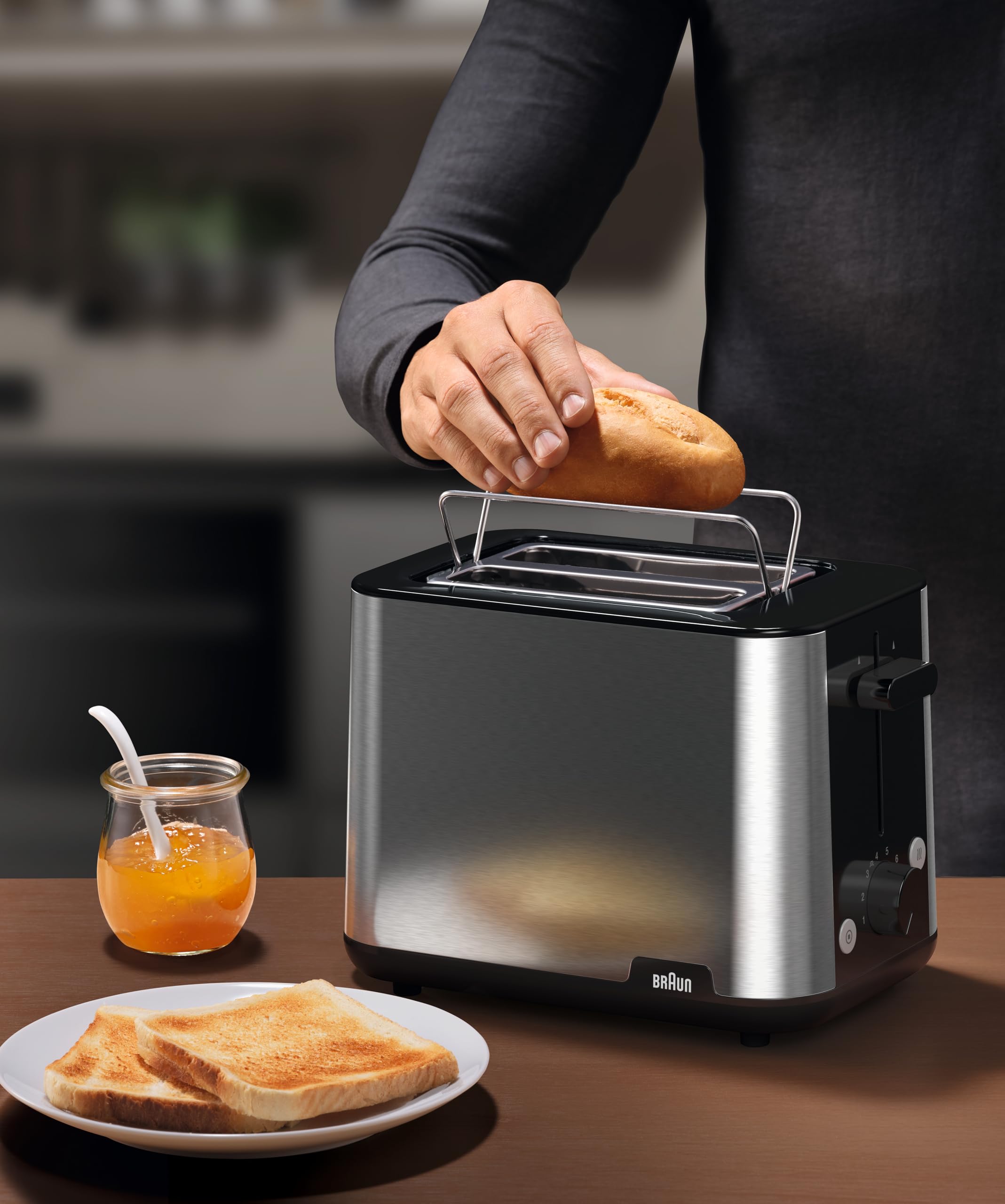 Braun PurShine Toaster HT1510 BK – Doppelschlitz-Toaster, 8 Röstgrade, Aufwärm- & Auftaufunktion, Ausziehbare Krümelschale, 900 Watt, Schwarz