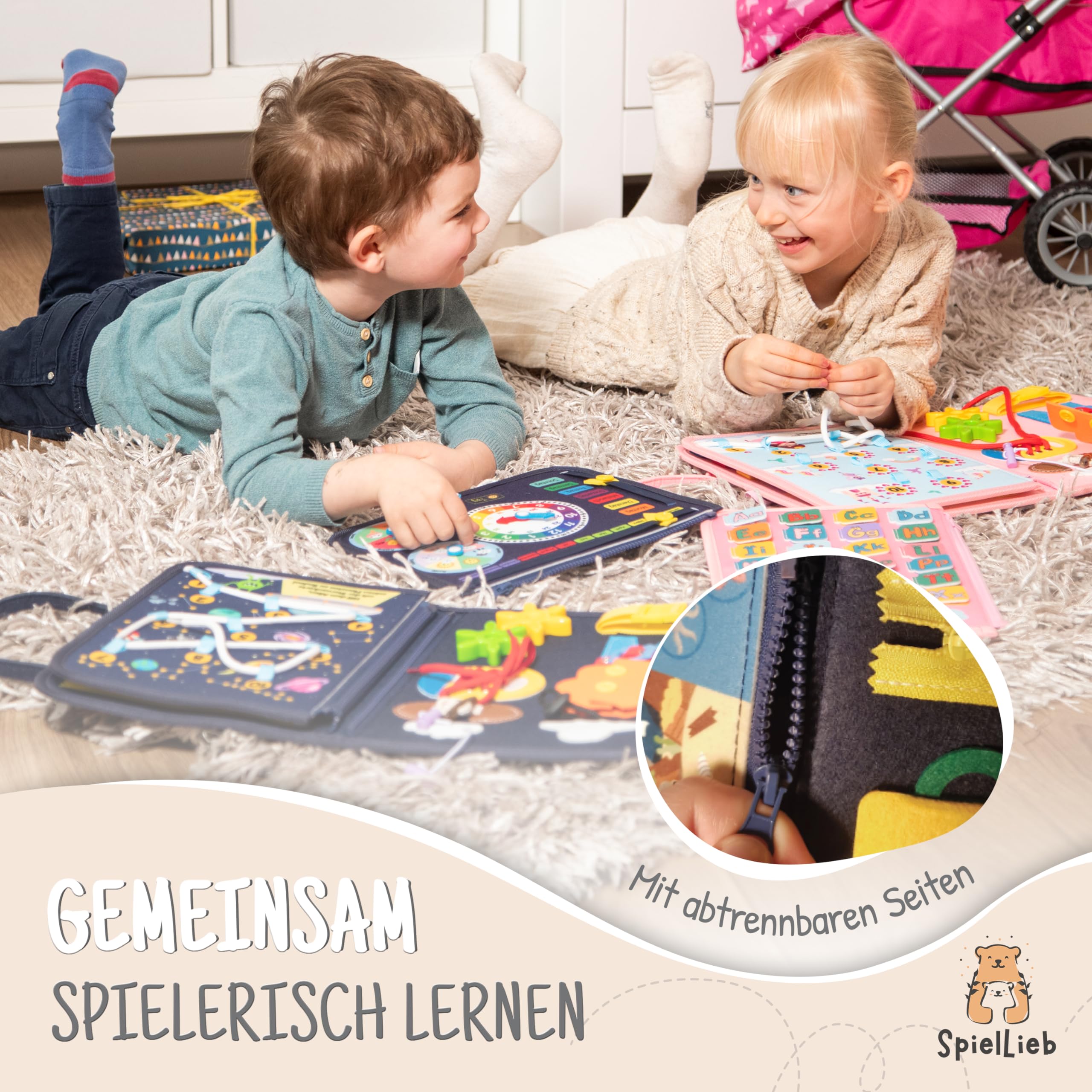 SpielLieb Montessori Busy Board ab 3 Jahren, interaktives Activity Board Spielzeug für Kleinkinder, Beschäftigung für Reisen, Förderung von Motorik & Entwicklung