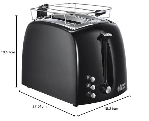 Russell Hobbs Toaster [für 2 Scheiben] Textures+ (extra breite Toastschlitze, inkl. Brötchenaufsatz & integrierte Toast-Zange, 6 Bräunungsstufen + Auftau- & Aufwärmfunktion, 850W) 22601-56