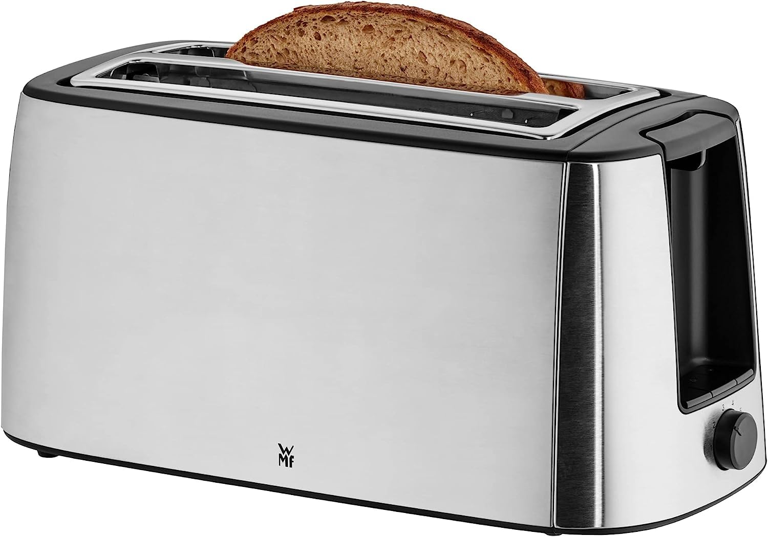 WMF Bueno Pro Langschlitz-Toaster aus Edelstahl für 4 Brotscheiben, mit Brötchenaufsatz, Aufknusper- und Auftaufunktion, 6 Bräunungsstufen – stilvoll für knusprigen Genuss im modernen Küchenambiente