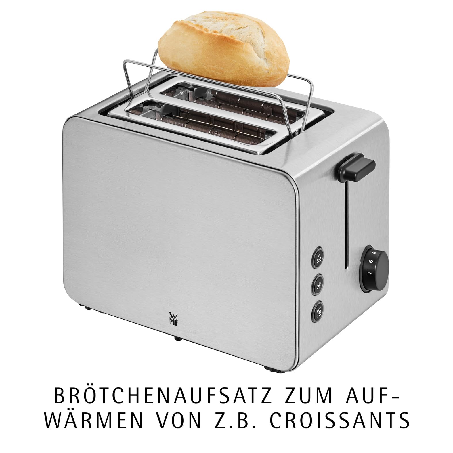 WMF Stelio Toaster 2 Scheiben Edelstahl, Doppelschlitz Toaster mit Brötchenaufsatz, Bagel-Funktion, 7 Bräunungsstufen, 900 W, edelstahl matt
