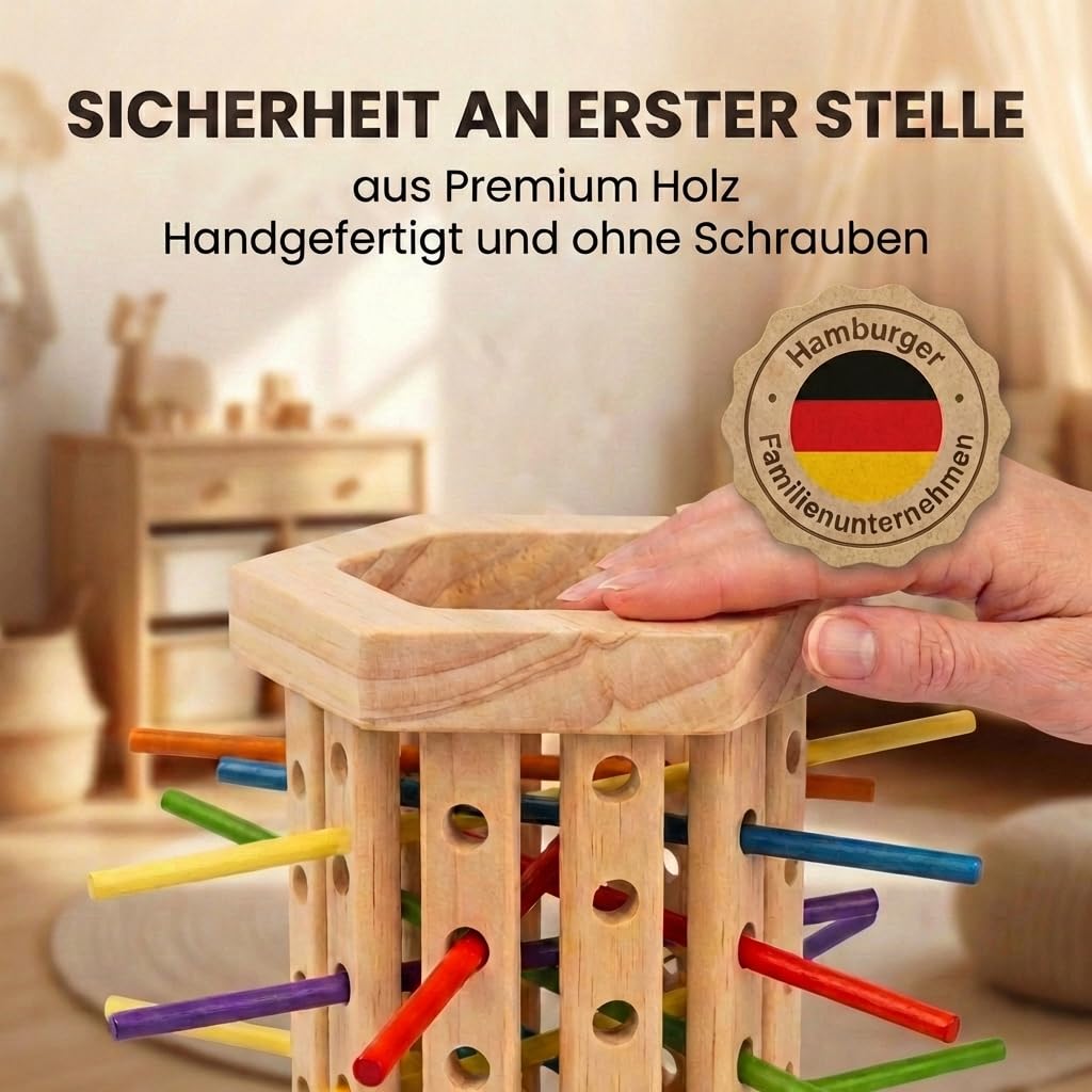 Madlino Farblern Turm Montessori Holzspielzeug, Motorik & Geschicklichkeit Spiel ab 3 Jahren, Farben lernen, pädagogisches Lernspiel für Kinder