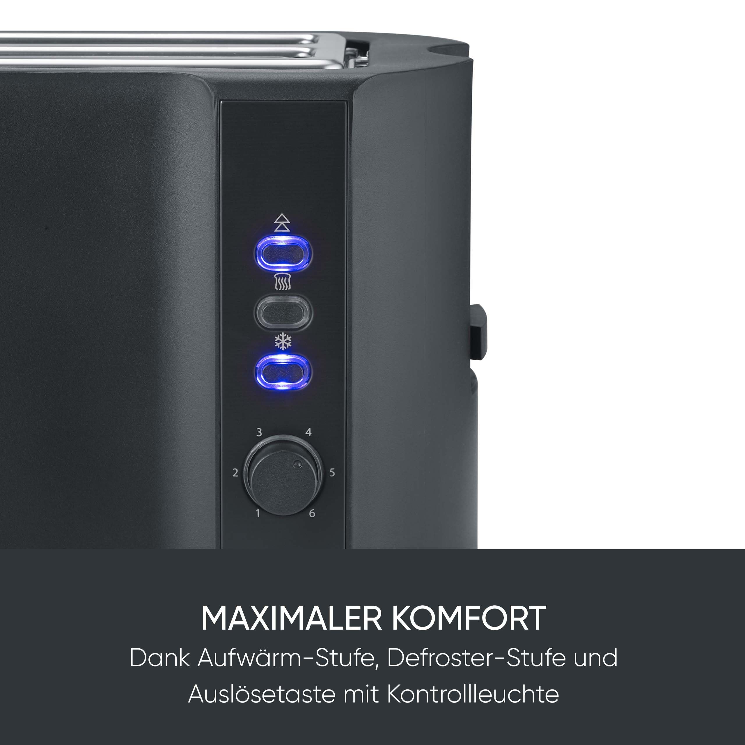 Severin Toaster Langschlitz, 4 Scheiben mit integrierten Brötchenaufsatz, 2 Langschlitz-Röstschachte, verschiedene Aufwärmstufen, 1.400 W, Schwarz Matt, AT 2591, Mattschwarz