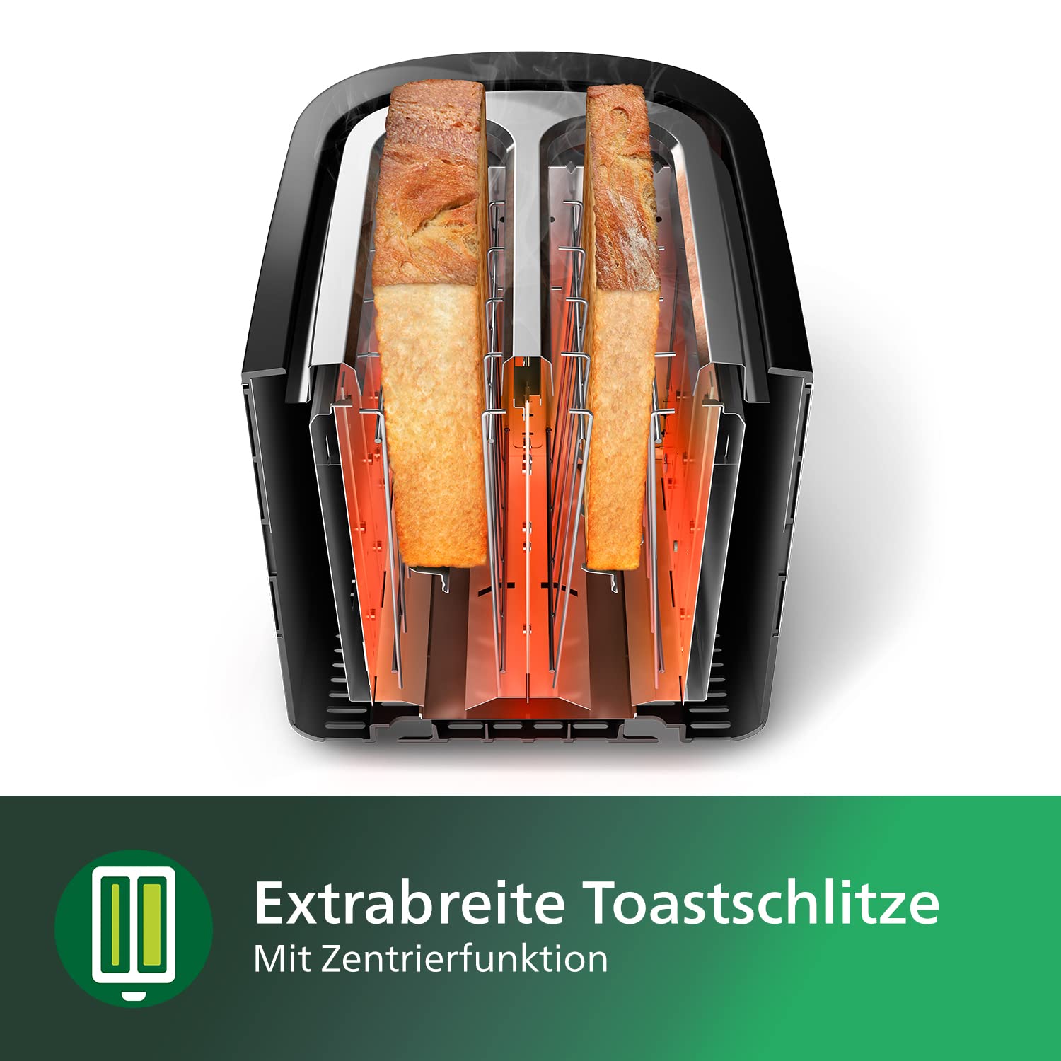 Philips Toaster – 2 Toastschlitze, 7 Stufen, Brötchenaufsatz, Auftaufunktion, Abschaltautomatik, Liftfunktion, schwarz (HD2637/90)