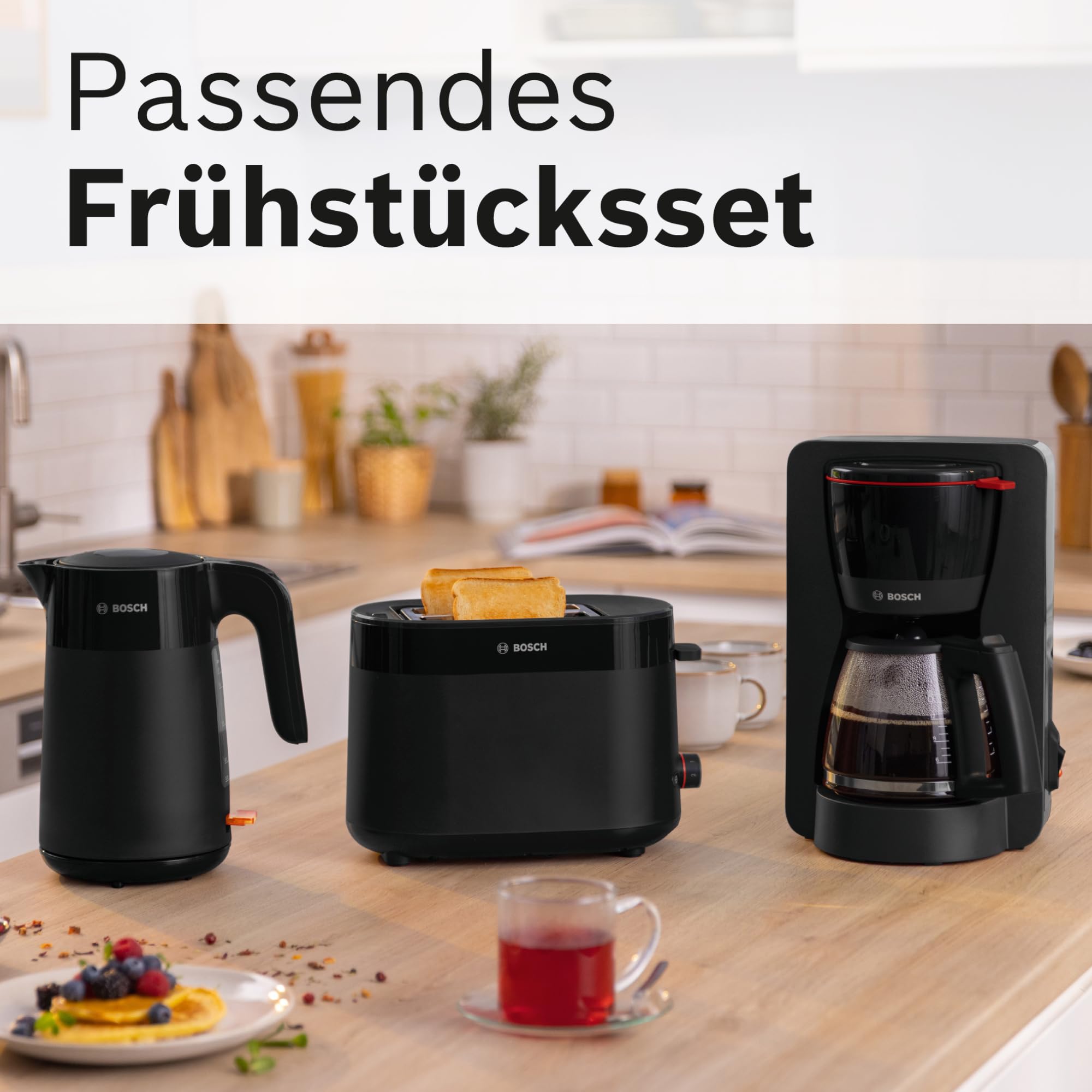 Bosch Kompakt Toaster MyMoment TAT2M123, integrierter Brötchenaufsatz, mit Auftaufunktion, mit Abschaltautomatik, Liftfunktion, Brotzentrierung, perfekt für 2 Scheiben, 800 Watt, Schwarz matt