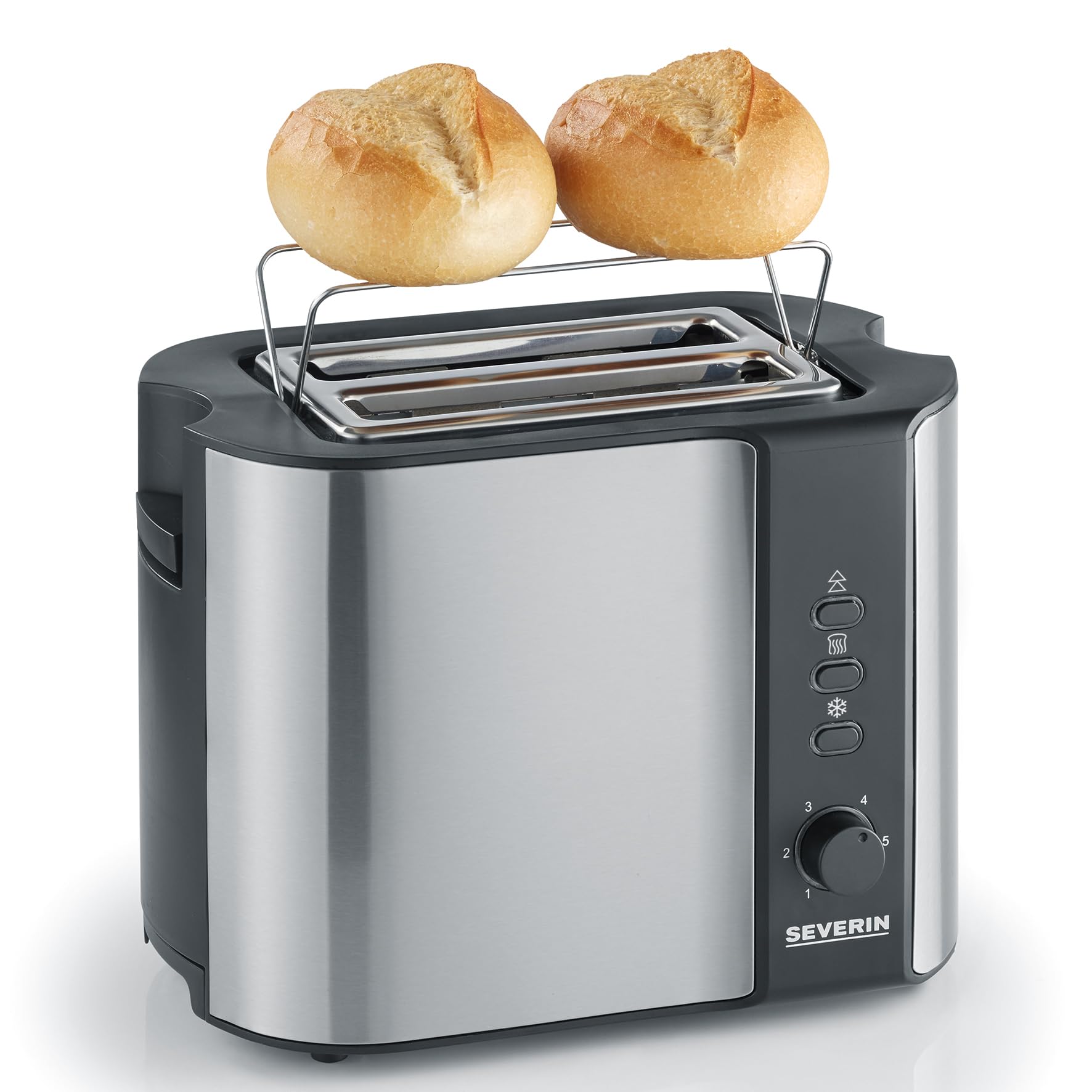 SEVERIN Automatik-Toaster, mit Brötchenaufsatz, hochwertiger Edelstahl Toaster zum Toasten, Auftauen und Erwärmen, 800 W,steel, AT 2589