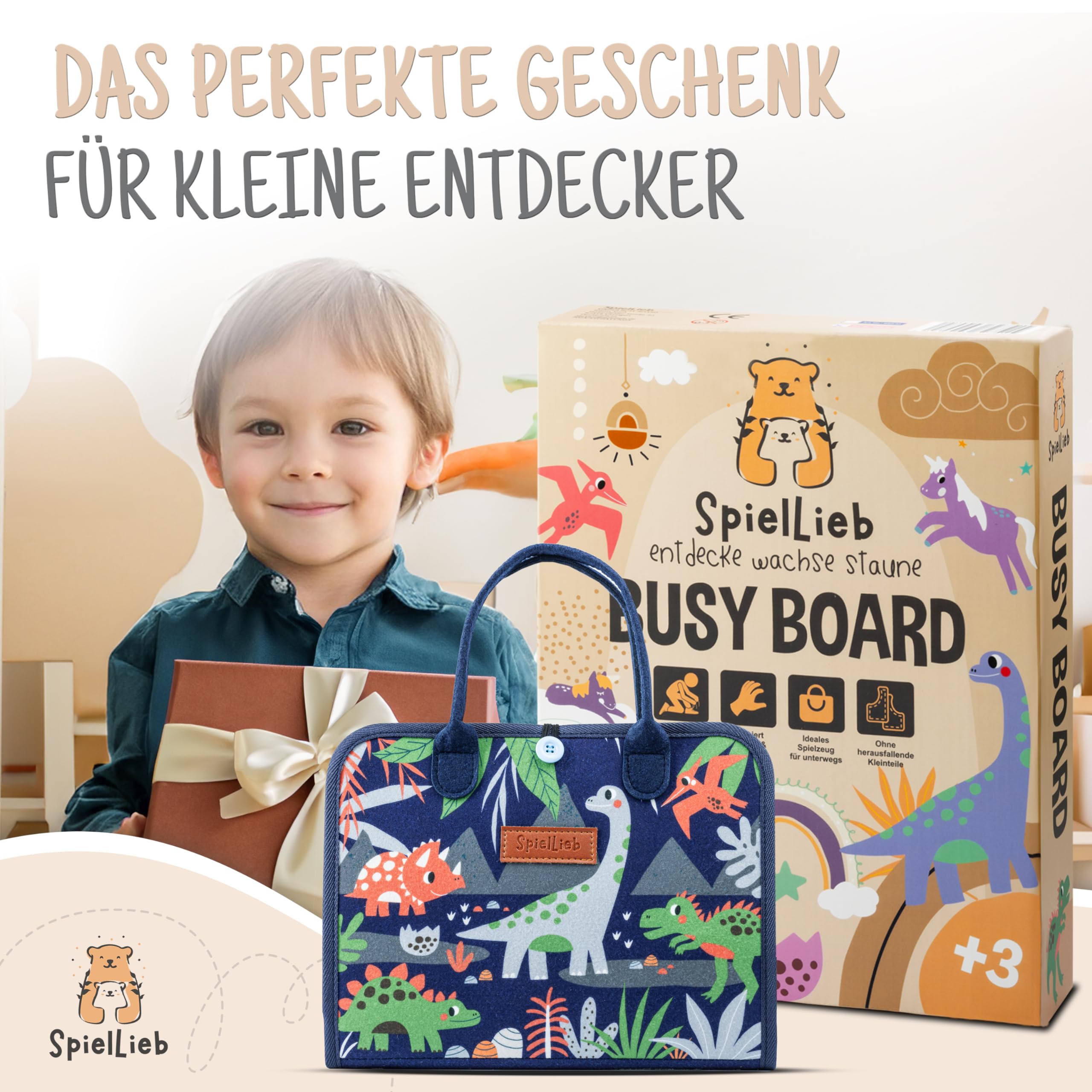 SpielLieb Montessori Busy Board ab 3 Jahren, interaktives Activity Board Spielzeug für Kleinkinder, Beschäftigung für Reisen, Förderung von Motorik & Entwicklung