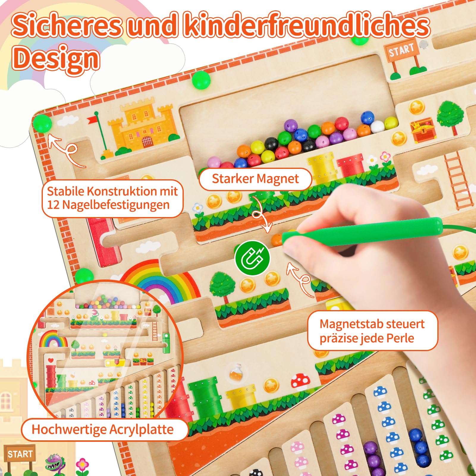 Montessori Magnetspiel Labyrinth für Kinder, Motorik Spielzeug mit Magneten ab 2–6 Jahren, Holzspielzeug Lernspiel für Jungen & Mädchen, Geschenkidee