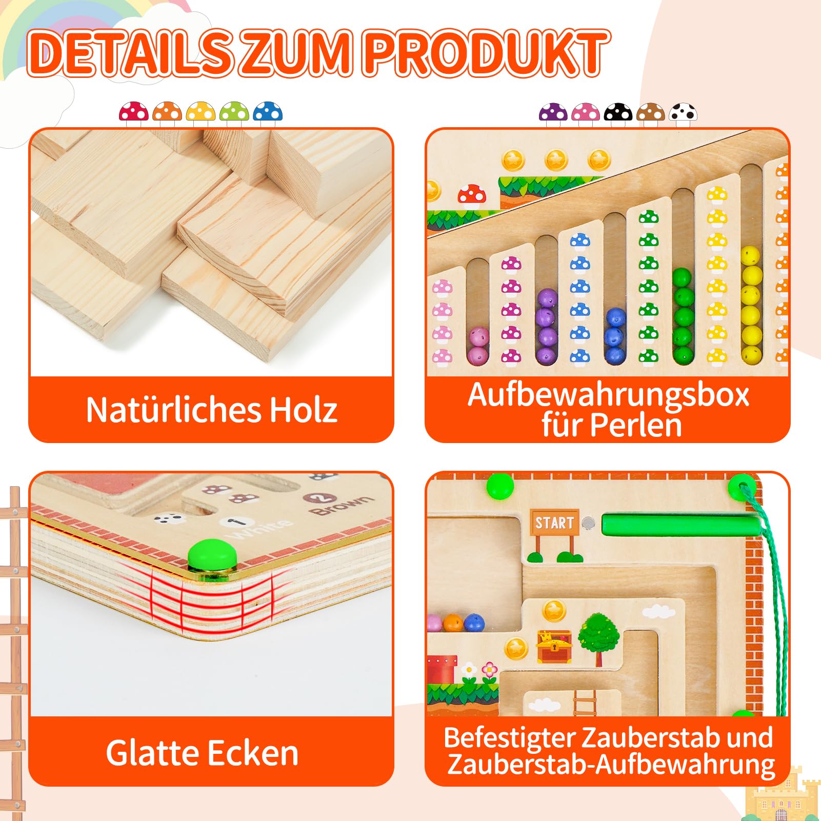 Montessori Magnetspiel Labyrinth für Kinder, Motorik Spielzeug mit Magneten ab 2–6 Jahren, Holzspielzeug Lernspiel für Jungen & Mädchen, Geschenkidee