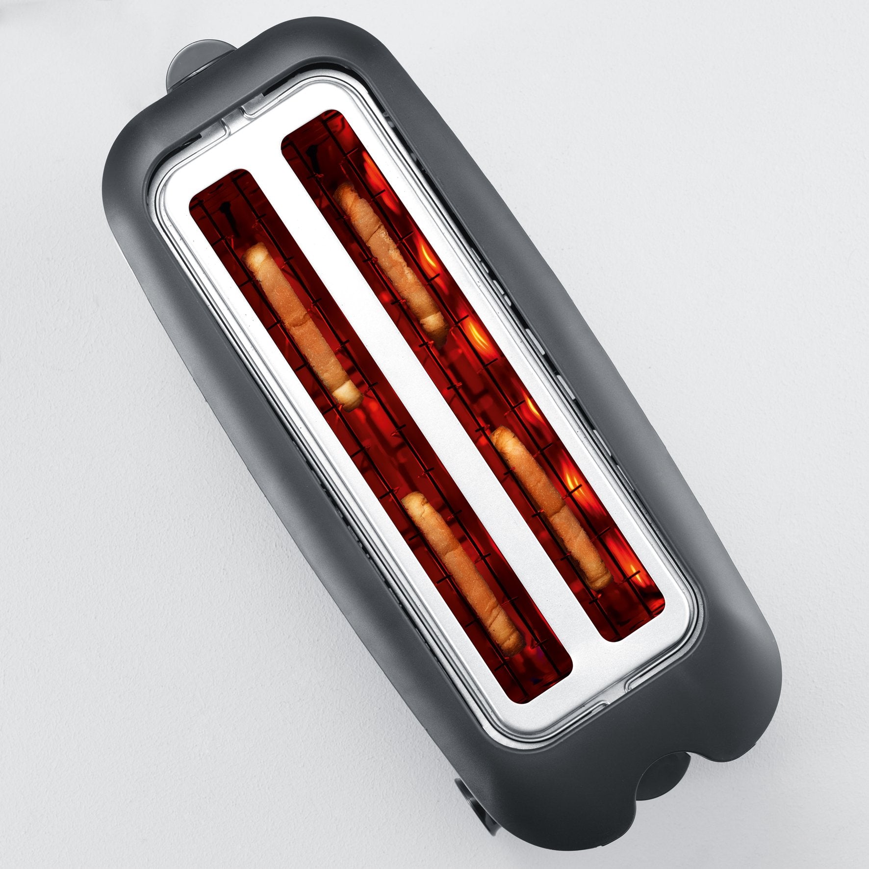 Severin Doppel-Langschlitztoaster mit eingebautem Brötchen-Aufsatz, für 4 Brotscheiben, Brotscheibenzentrierung, Aufwärm- und Defroster-Stufe, Edelstahl gebürstet, schwarz, 1.400 W, AT 2509