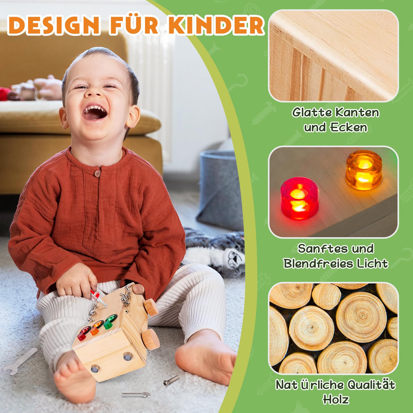 OAKJAR Montessori Schraubenbrett Holzspielzeug, Busy Board für Kinder 2–6 Jahre, Motorik Lernspielzeug mit Schrauben, pädagogisches Spiel für Jungen & Mädchen
