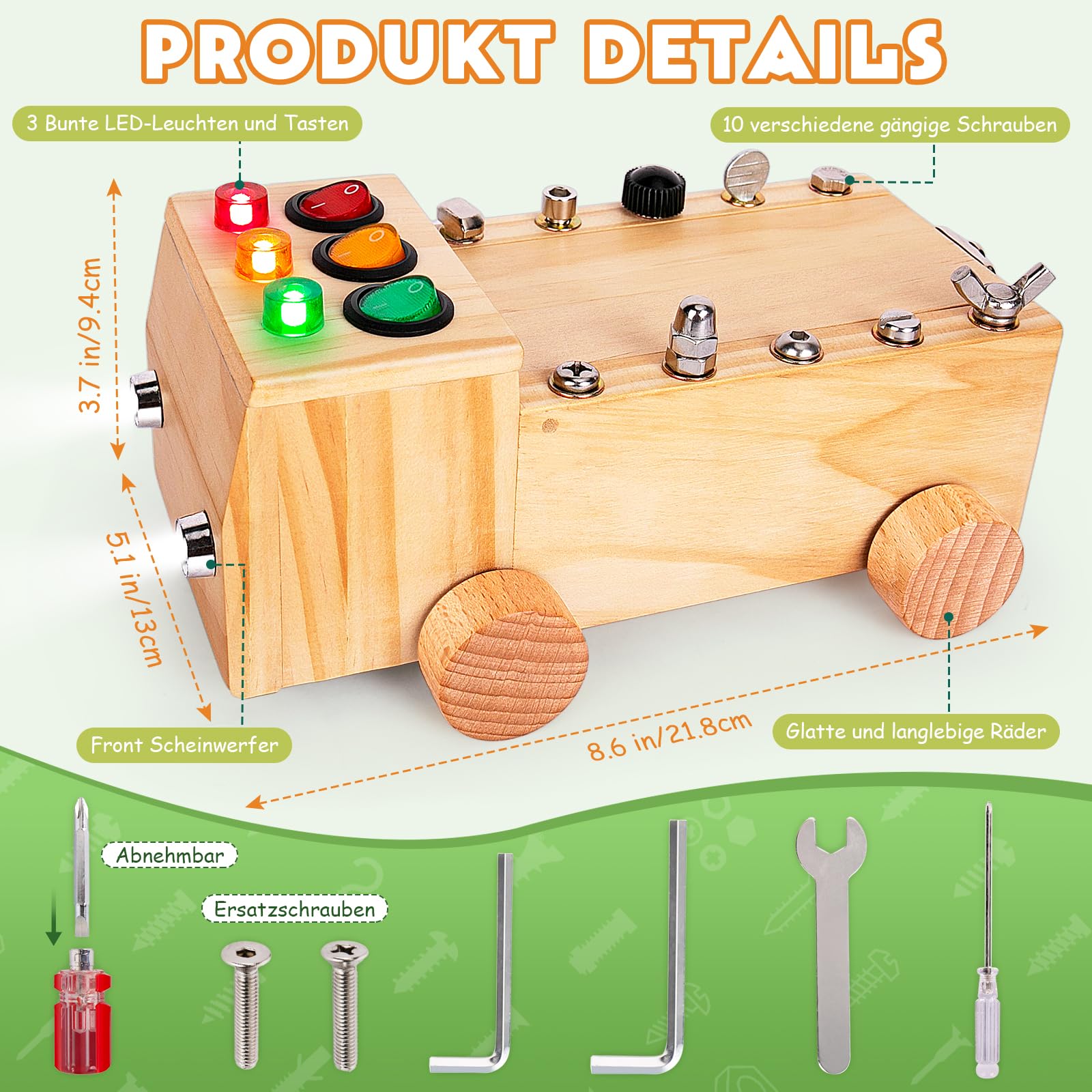 OAKJAR Montessori Schraubenbrett Holzspielzeug, Busy Board für Kinder 2–6 Jahre, Motorik Lernspielzeug mit Schrauben, pädagogisches Spiel für Jungen & Mädchen