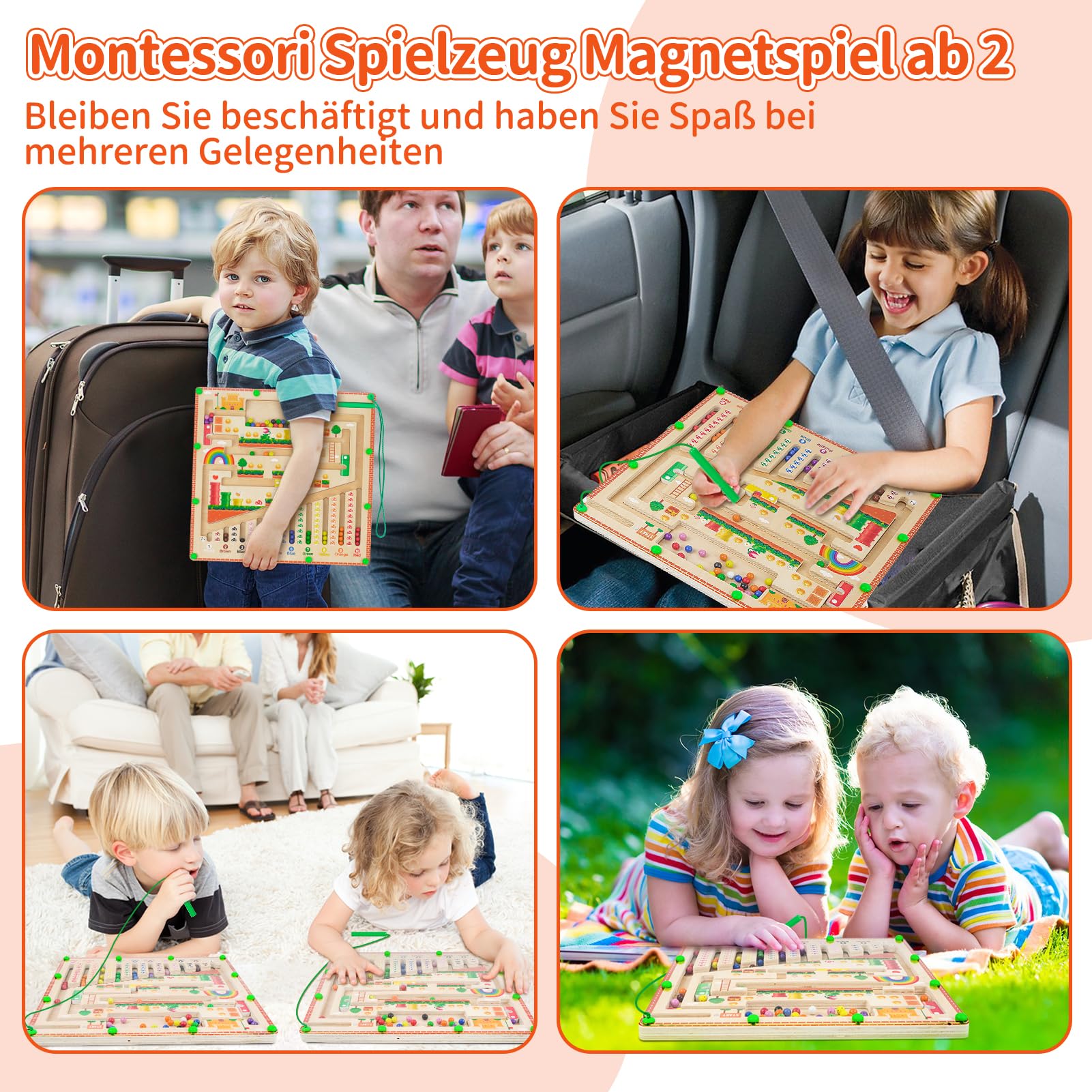 Montessori Magnetspiel Labyrinth für Kinder, Motorik Spielzeug mit Magneten ab 2–6 Jahren, Holzspielzeug Lernspiel für Jungen & Mädchen, Geschenkidee