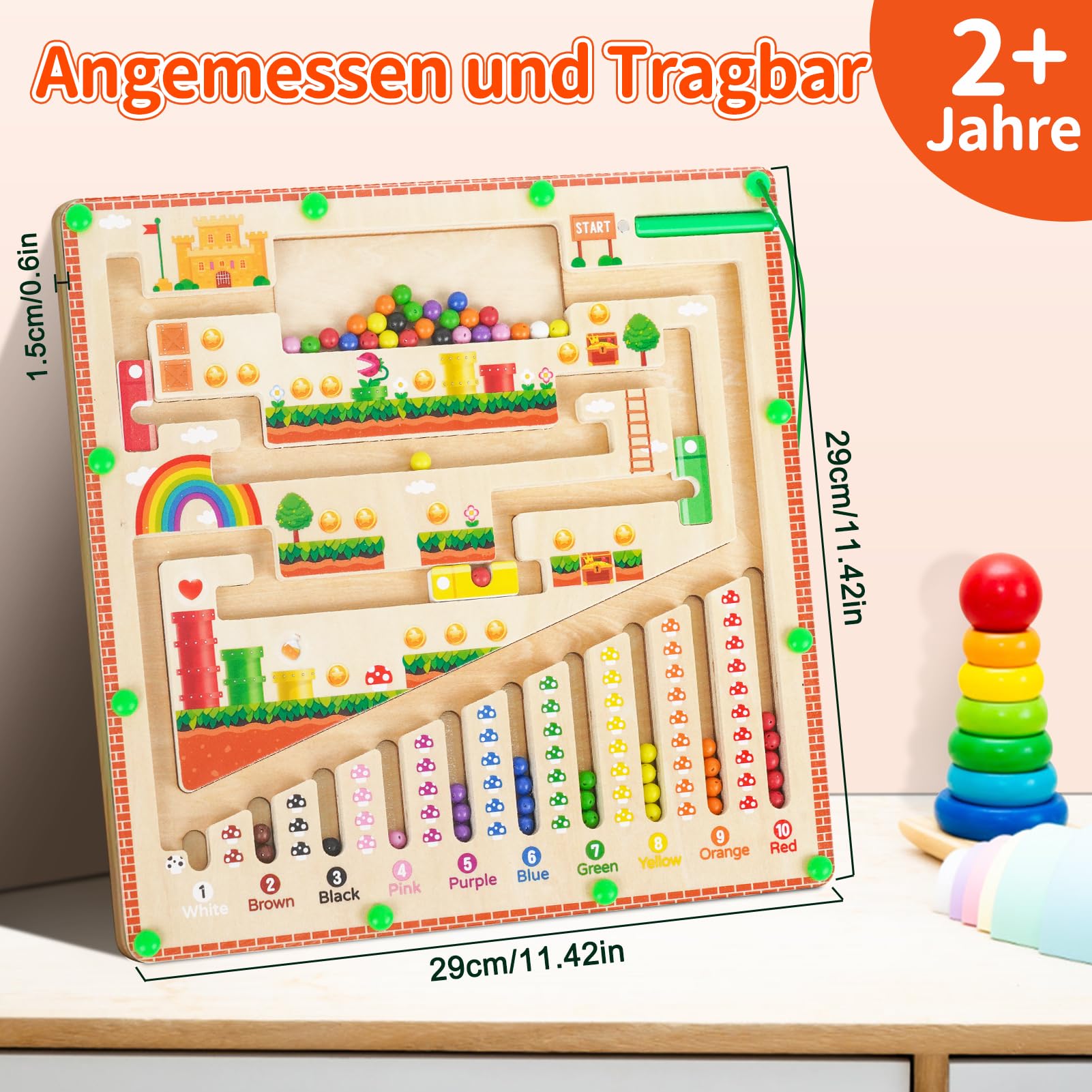 Montessori Magnetspiel Labyrinth für Kinder, Motorik Spielzeug mit Magneten ab 2–6 Jahren, Holzspielzeug Lernspiel für Jungen & Mädchen, Geschenkidee