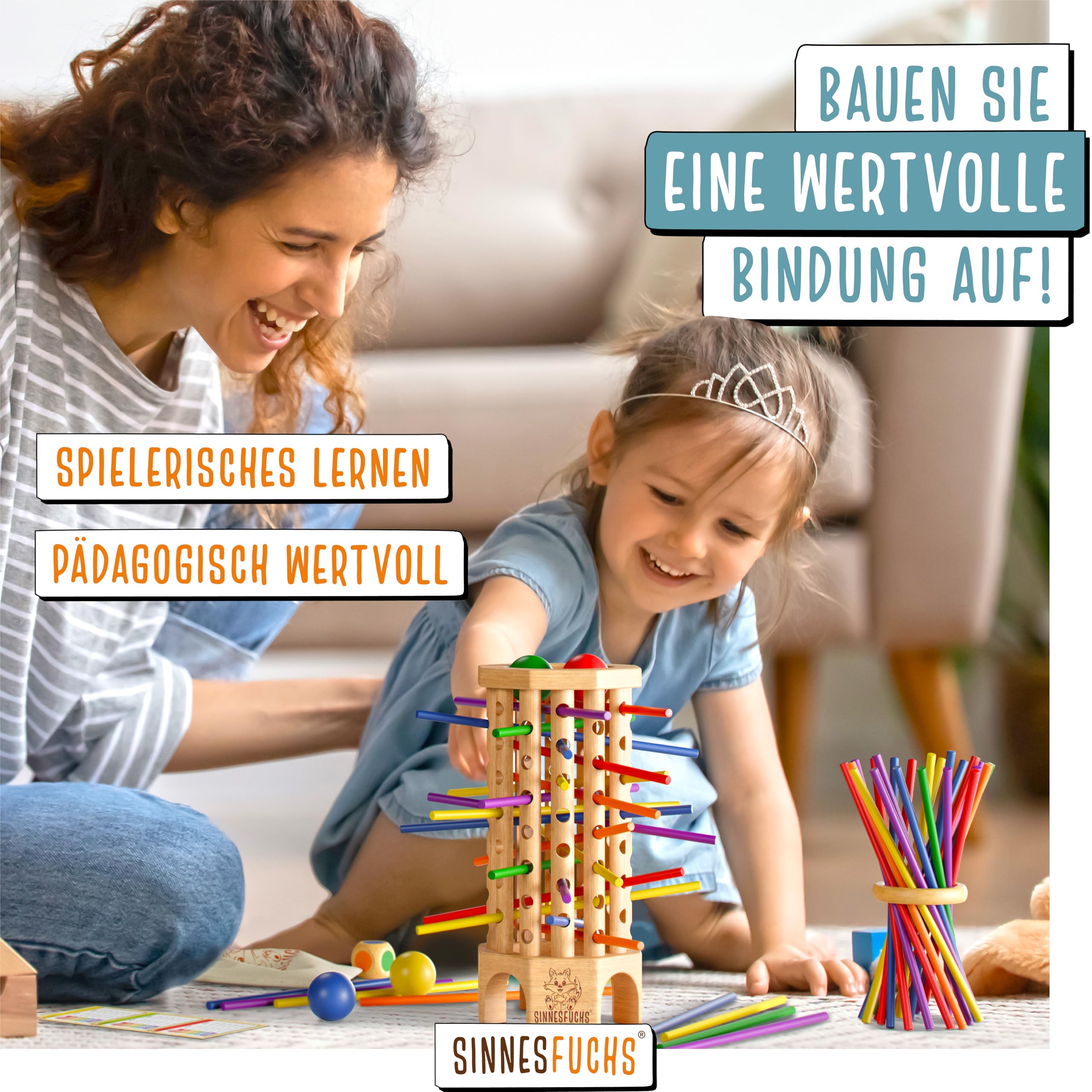 SINNESFUCHS Farblern Turm Montessori Holzspielzeug FSC 100%, Lernspiel ab 3 Jahren, Farben & Motorik fördern, pädagogisch wertvoll für Kinder