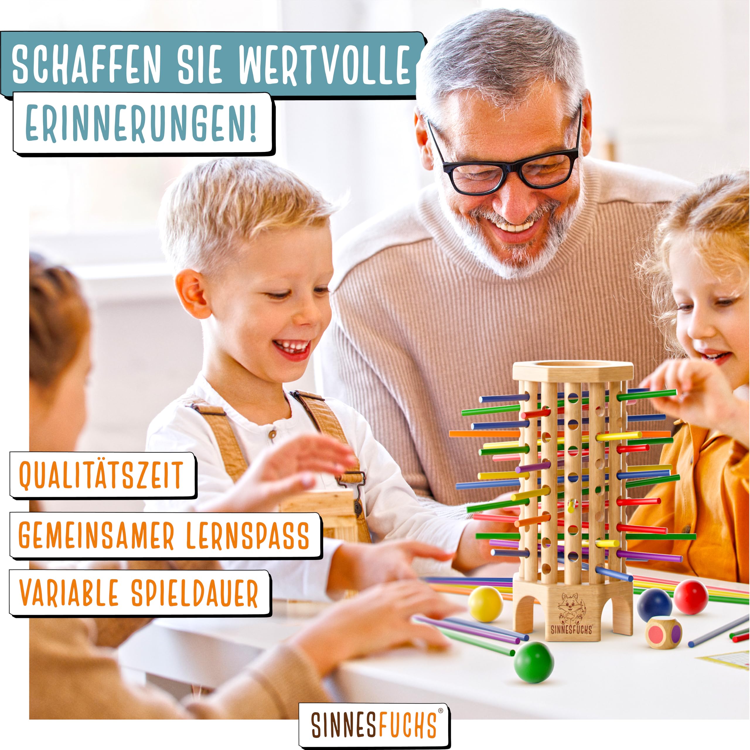 SINNESFUCHS Farblern Turm Montessori Holzspielzeug FSC 100%, Lernspiel ab 3 Jahren, Farben & Motorik fördern, pädagogisch wertvoll für Kinder